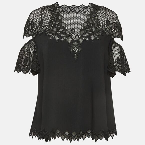 Jonathan Simkhai Black Lace Trim Crepe Cut-Out Sleeve Detail Blouse S